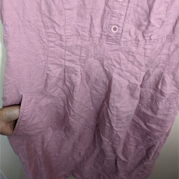 Chic Pa Midi Dress 100% Linen V-Neck Short Sleeve Lagenlook Pockets - Picture 7 of 13